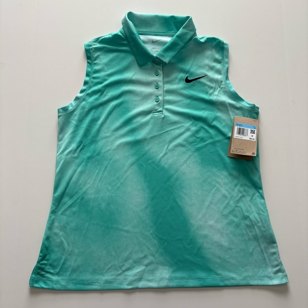 Women’s Nike Golf Green Sleeveless Dri-Fit Victory Printed Polo Shirt Medium NWT